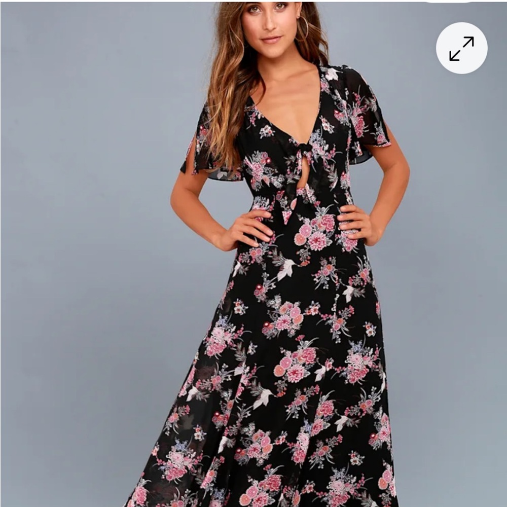 Lulu's Black and Pink Floral Maxi Dress